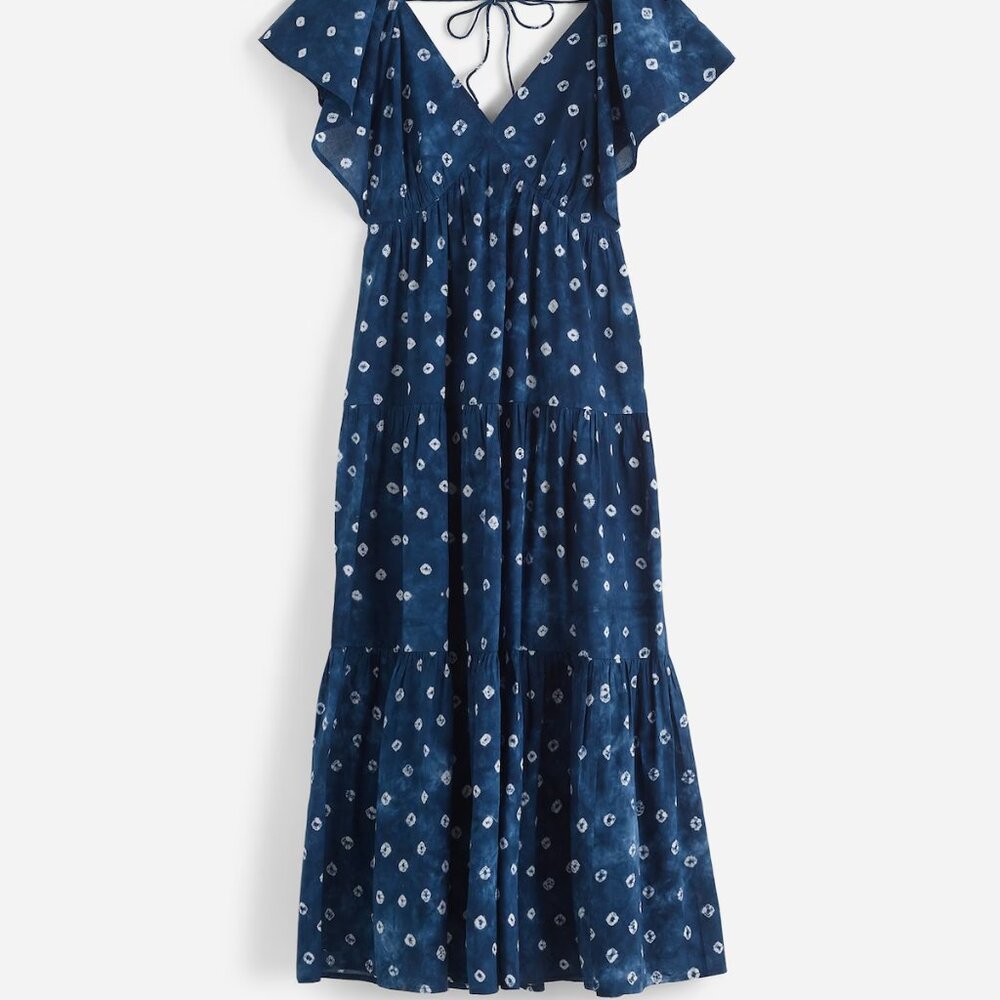 Madewell Tie-Back Flutter-Sleeve Tiered Midi Dress Sz 2